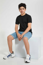 Load image into Gallery viewer, Redtag-Black-Plain-Jacquard-T-Shirt-Plain-T-Shirts-Senior-Boys-9 to 14 Years
