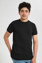 Load image into Gallery viewer, Redtag-Black-Plain-Jacquard-T-Shirt-Plain-T-Shirts-Senior-Boys-9 to 14 Years
