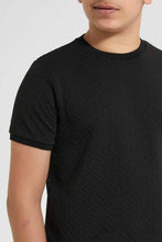 Load image into Gallery viewer, Redtag-Black-Plain-Jacquard-T-Shirt-Plain-T-Shirts-Senior-Boys-9 to 14 Years
