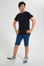 Load image into Gallery viewer, Redtag-Black-Plain-Jacquard-T-Shirt-Plain-T-Shirts-Senior-Boys-9 to 14 Years
