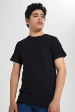 Load image into Gallery viewer, Redtag-Black-Plain-Jacquard-T-Shirt-Plain-T-Shirts-Senior-Boys-9 to 14 Years
