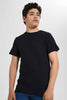 Redtag-Black-Plain-Jacquard-T-Shirt-Plain-T-Shirts-Senior-Boys-9 to 14 Years