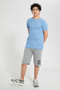 Redtag-Blue-Plain-Jacquard-T-Shirt-Plain-T-Shirts-Senior-Boys-9 to 14 Years