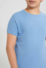 Load image into Gallery viewer, Redtag-Blue-Plain-Jacquard-T-Shirt-Plain-T-Shirts-Senior-Boys-9 to 14 Years
