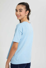 Load image into Gallery viewer, Redtag-Lt-Blue-Drop-Shoulder-Foil-Print-Top-Graphic-Prints-Senior-Girls-9 to 14 Years
