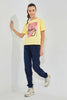Redtag-Yellow-Drop-Shoulder-Foil-Print-Top-Graphic-Prints-Senior-Girls-9 to 14 Years