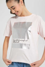 Load image into Gallery viewer, Redtag-Pink-Drop-Shoulder-Foil-Print-Top-Graphic-Prints-Senior-Girls-9 to 14 Years
