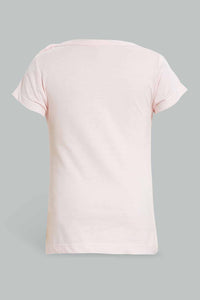 Redtag-Pink-Rainbow-Artwork-T-Shirt-Embellished-T-Shirts-Infant-Girls-3 to 24 Months