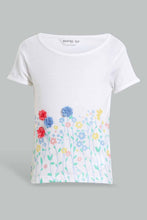 Load image into Gallery viewer, Redtag-White-Floral-Artwork-T-Shirt-Embellished-T-Shirts-Infant-Girls-3 to 24 Months
