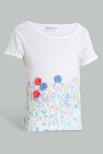 Load image into Gallery viewer, Redtag-White-Floral-Artwork-T-Shirt-Embellished-T-Shirts-Infant-Girls-3 to 24 Months
