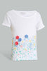 Redtag-White-Floral-Artwork-T-Shirt-Embellished-T-Shirts-Infant-Girls-3 to 24 Months