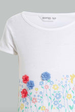 Load image into Gallery viewer, Redtag-White-Floral-Artwork-T-Shirt-Embellished-T-Shirts-Infant-Girls-3 to 24 Months
