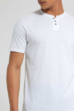 تنزيل الصورة على معرض الصور، Redtag-White-Henley-T-Shirt-Plain-Men&#39;s-
