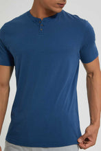 تنزيل الصورة على معرض الصور، Redtag-Blue-Henley-T-Shirt-Plain-Men&#39;s-
