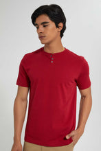 تنزيل الصورة على معرض الصور، Redtag-Red-Henley-T-Shirt-Plain-Men&#39;s-
