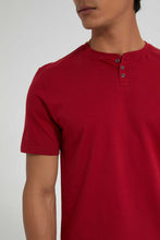 تنزيل الصورة على معرض الصور، Redtag-Red-Henley-T-Shirt-Plain-Men&#39;s-
