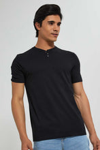 تنزيل الصورة على معرض الصور، Redtag-Black-Henley-T-Shirt-Plain-Men&#39;s-
