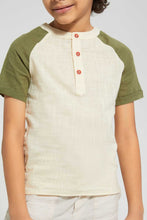 Load image into Gallery viewer, Redtag-Olive-Raglan-Qtr-Shirt-Casual-Shirts-Boys-2 to 8 Years
