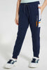 Redtag-Navy-Side-Cut-N-Sew-Panel-Track-Pant-Joggers-Boys-2 to 8 Years