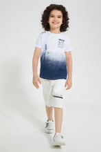 تنزيل الصورة على معرض الصور، Redtag-White/Navy-Ombre-T-Shirt-And-Short-Set-Sets-Boys-2 to 8 Years
