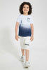 Redtag-White/Navy-Ombre-T-Shirt-And-Short-Set-Sets-Boys-2 to 8 Years