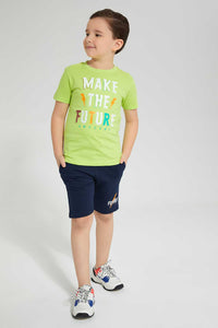Redtag-Green-Future-Print-T-Shirt-And-Short-Set-Sets-Boys-2 to 8 Years