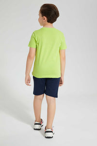 Redtag-Green-Future-Print-T-Shirt-And-Short-Set-Sets-Boys-2 to 8 Years