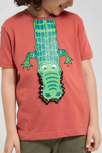 Redtag-Brown-Flap-Hippo-Print-T-Shirt-Graphic-T-Shirts-Boys-2 to 8 Years