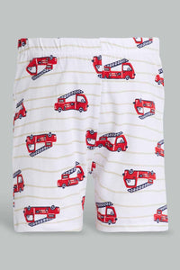 Redtag-Truck-Blue-And-White-Printed-Pj-Set-Short-(4-Pack)-Pyjama-Sets-Infant-Boys-3 to 24 Months