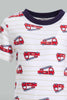 Redtag-Truck-Blue-And-White-Printed-Pj-Set-Short-(4-Pack)-Pyjama-Sets-Infant-Boys-3 to 24 Months