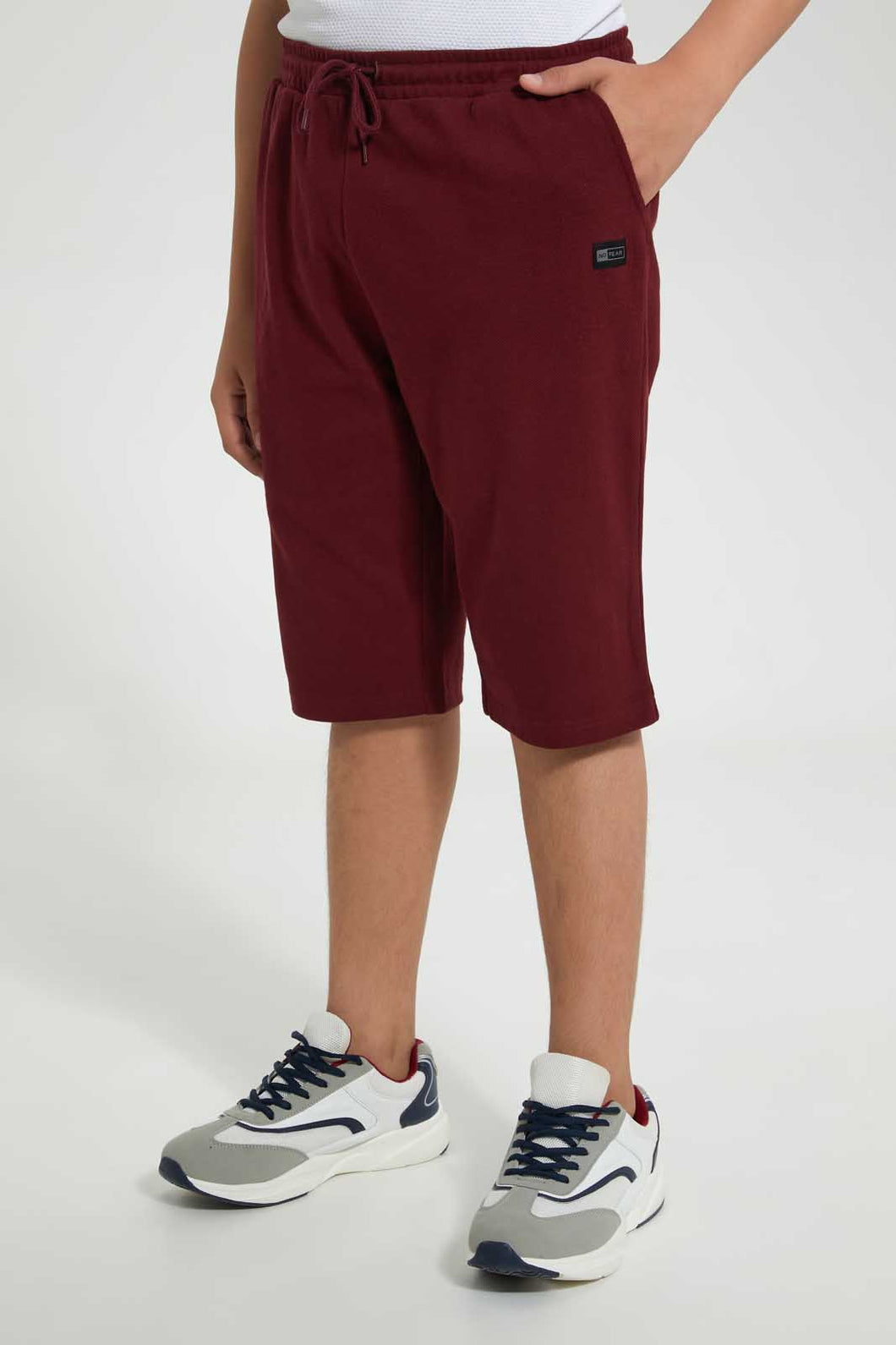 Redtag-Burgundy-Pique-Active-Short-Active-Shorts-Senior-Boys-9 to 14 Years