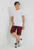 Redtag-Burgundy-Pique-Active-Short-Active-Shorts-Senior-Boys-9 to 14 Years