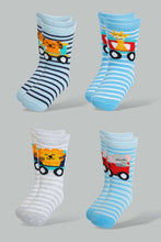 Load image into Gallery viewer, Redtag-Blue-Car-Print-4-Pack-Socks-(Full-Length)-Full-Length-Infant-Boys-3 to 24 Months
