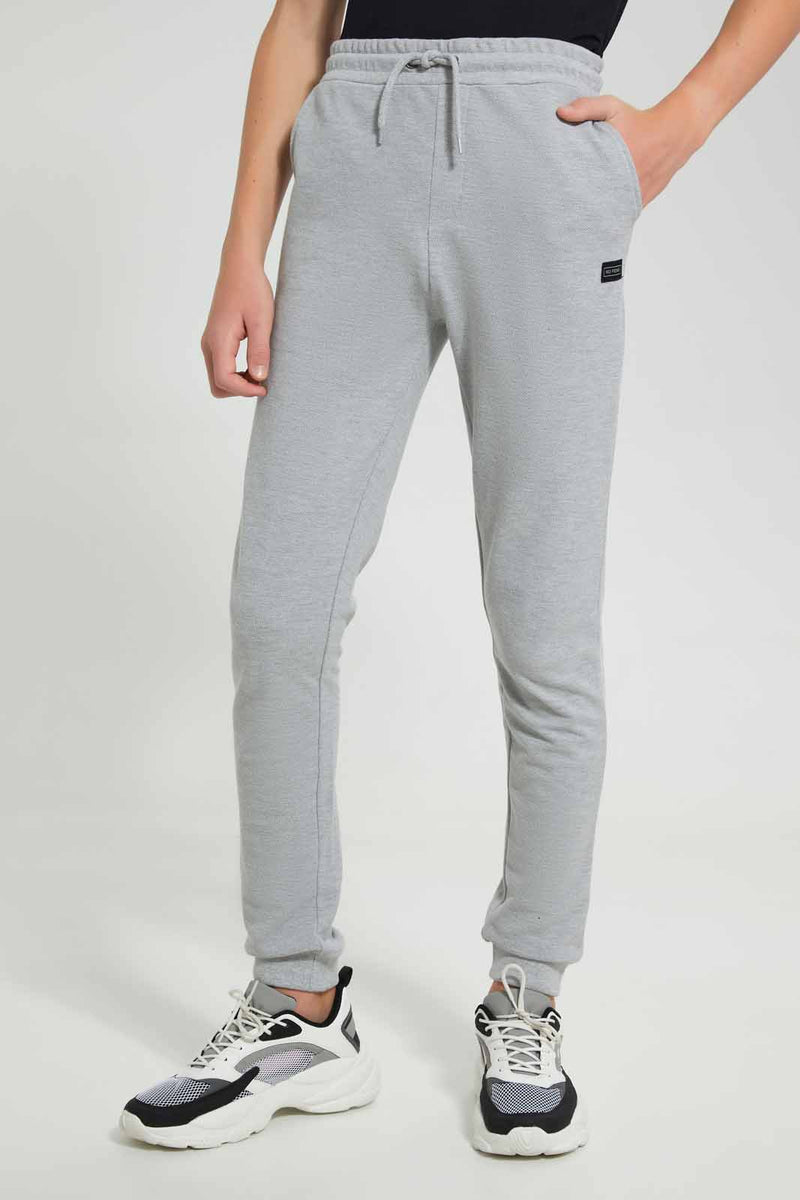 Redtag-Grey-Melange-Pique-Active-Pants-Joggers-Senior-Boys-9 to 14 Years