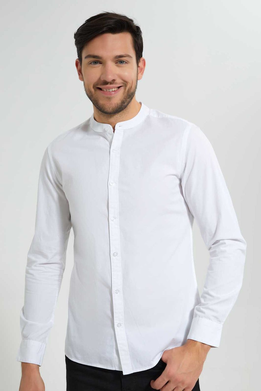 Redtag-White-Mandarin-Collar-Shirt-Casual-Shirts-Men's-