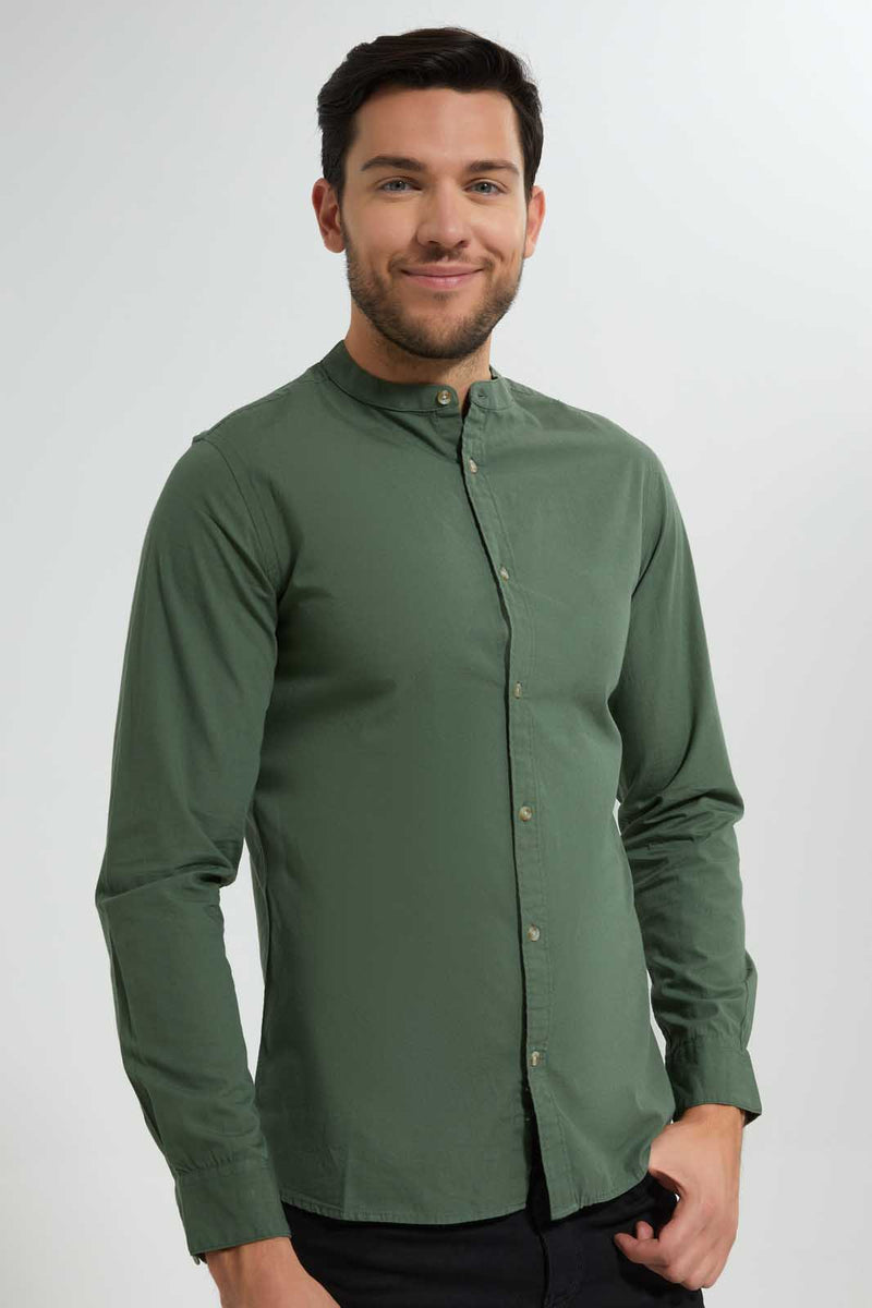 Redtag-Green-Mandarin-Collar-Shirt-Casual-Shirts-Men's-