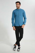 تنزيل الصورة على معرض الصور، Redtag-Blue-Mandarin-Collar-Shirt-Casual-Shirts-Men&#39;s-
