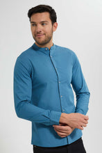 تنزيل الصورة على معرض الصور، Redtag-Blue-Mandarin-Collar-Shirt-Casual-Shirts-Men&#39;s-
