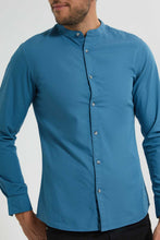 تنزيل الصورة على معرض الصور، Redtag-Blue-Mandarin-Collar-Shirt-Casual-Shirts-Men&#39;s-
