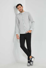 تنزيل الصورة على معرض الصور، Redtag-Grey-Mandarin-Collar-Shirt-Casual-Shirts-Men&#39;s-
