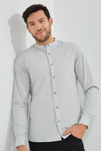 تنزيل الصورة على معرض الصور، Redtag-Grey-Mandarin-Collar-Shirt-Casual-Shirts-Men&#39;s-
