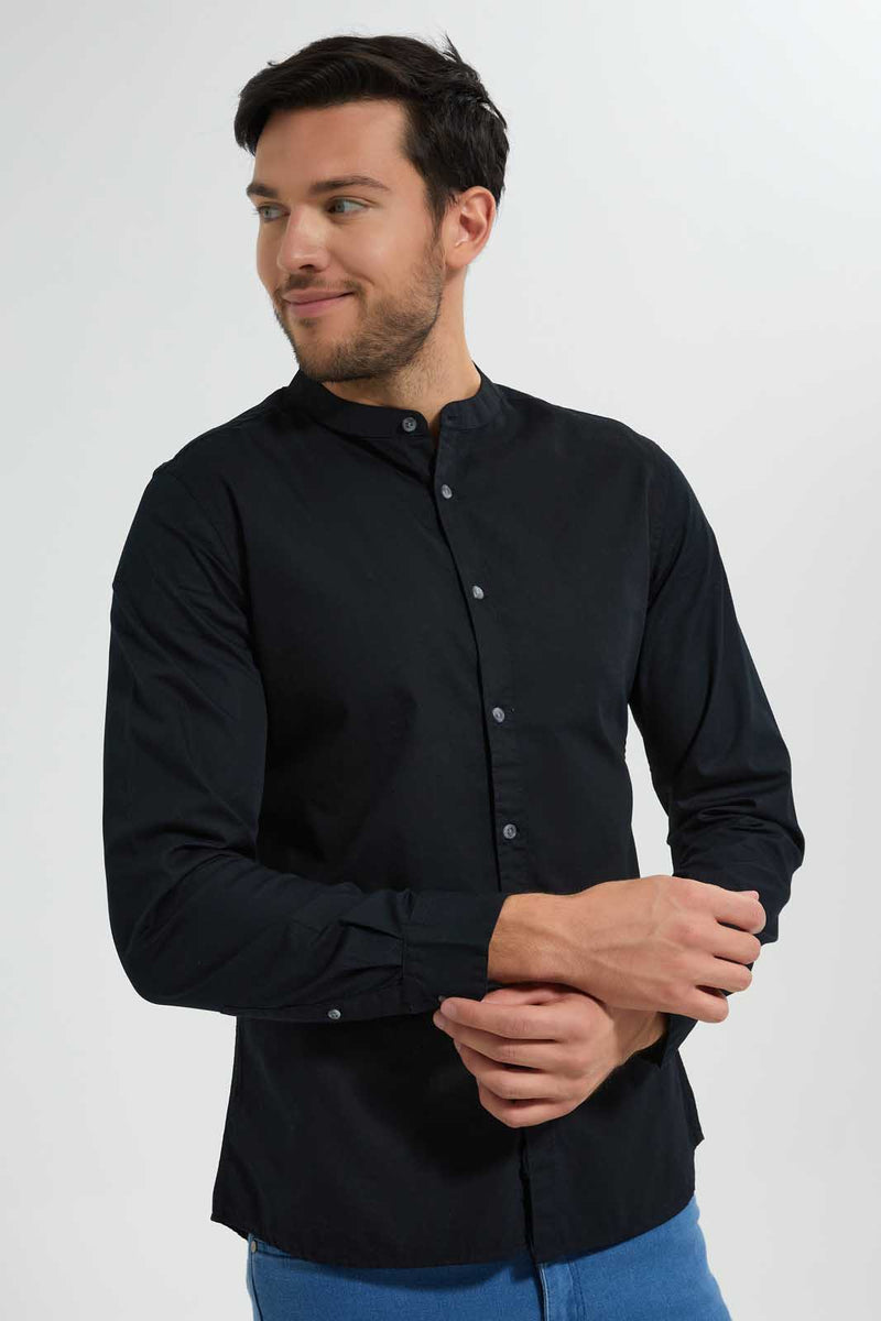 Redtag-Black-Mandarin-Collar-Shirt-Casual-Shirts-Men's-