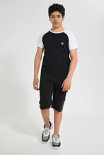 تنزيل الصورة على معرض الصور، Redtag-Black-Raglan-T-Shirt-Embellished-T-Shirts-Senior-Boys-9 to 14 Years
