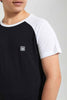 Redtag-Black-Raglan-T-Shirt-Embellished-T-Shirts-Senior-Boys-9 to 14 Years