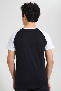 Redtag-Black-Raglan-T-Shirt-Embellished-T-Shirts-Senior-Boys-9 to 14 Years