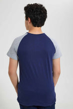 تنزيل الصورة على معرض الصور، Redtag-Navy-Raglan-T-Shirt-Embellished-T-Shirts-Senior-Boys-9 to 14 Years
