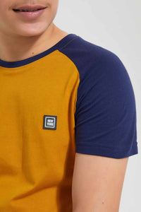 Redtag-Mustard-Raglan-T-Shirt-Embellished-T-Shirts-Senior-Boys-9 to 14 Years