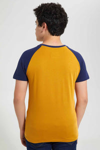 Redtag-Mustard-Raglan-T-Shirt-Embellished-T-Shirts-Senior-Boys-9 to 14 Years