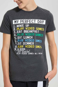 Redtag-Charcoal-Perfect-Day-T-Shirt-Graphic-T-Shirts-Senior-Boys-9 to 14 Years