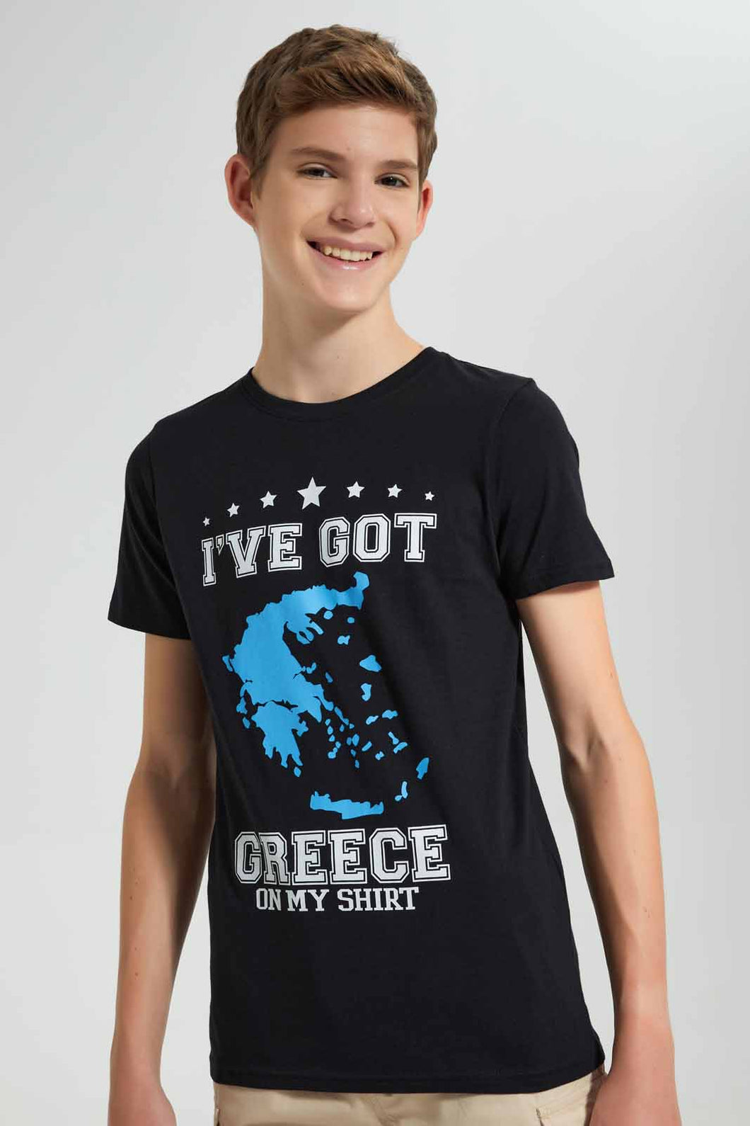 Redtag-Black-Greece-T-Shirt-Graphic-T-Shirts-Senior-Boys-9 to 14 Years